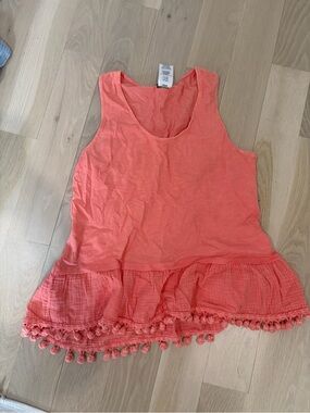 Coral Pom-Pom Hem Tank Top - Women's Sleeveless Top